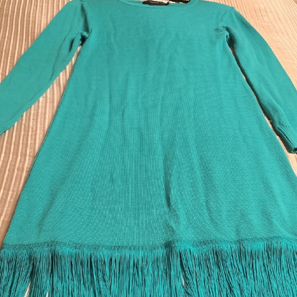 No Pise La Grama El Abrazo Sweter Dress Long Sleeve Teal Dress With Fringe 4 — image 8 of 8